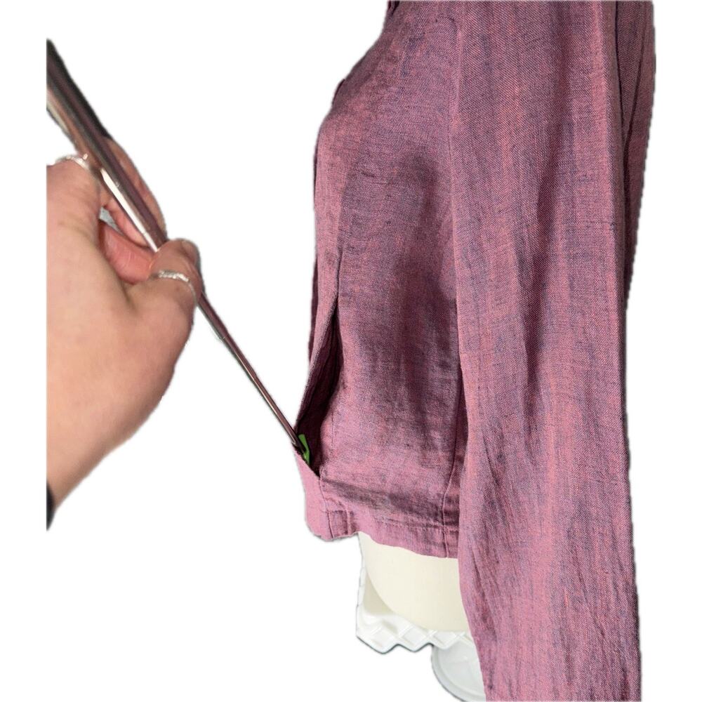 NWT FLAX P Sz 6-10 Linen Purple Berry Yarn Dye Button Shacket Pocket Long Sleeve - Picture 7 of 14